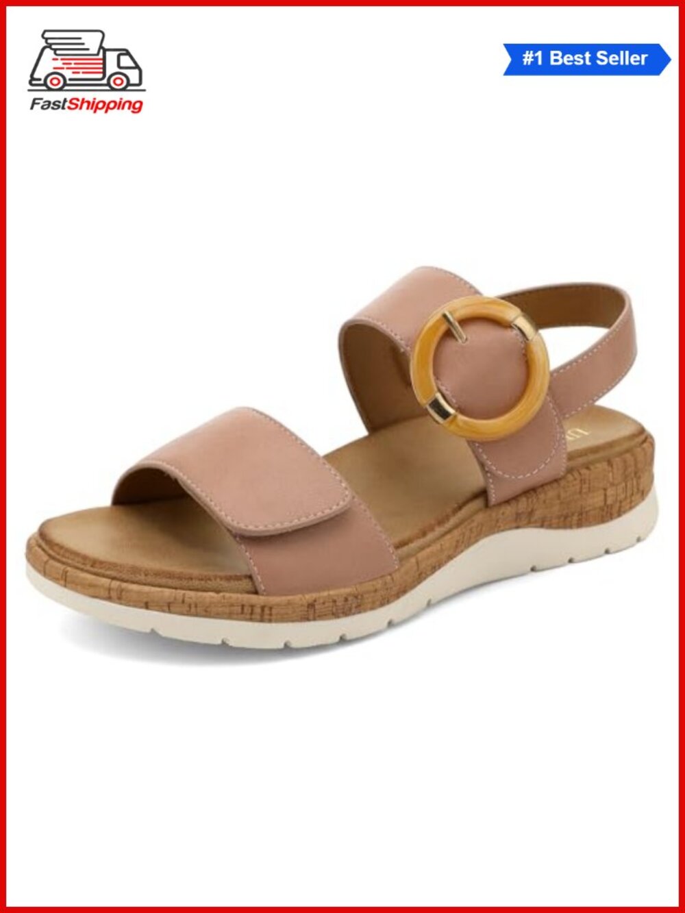 Women's Low Wedge Walking Sandals with Arch Support Adjustable Straps
